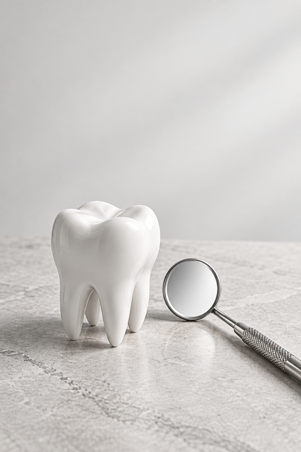Illustration of a tooth model and dental mirror